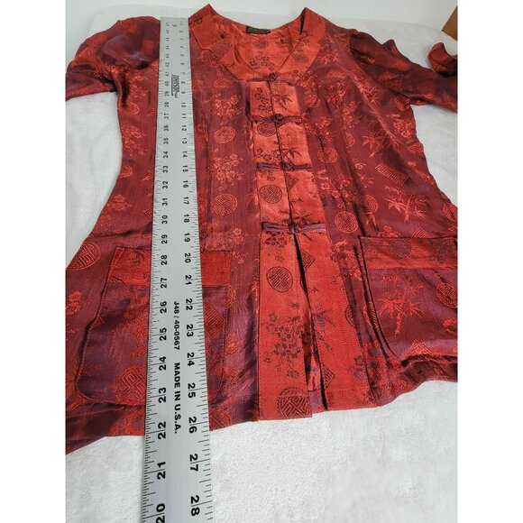 OM Gallery Women's Handmade Knot Button Front Vietnamese Silk Blouse Red Small - Picture 7 of 7